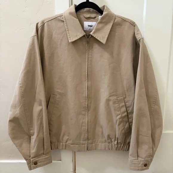 Aritzia TNA Caddie Blouson Jacket Cotton Canvas Zip-up Jacket Tan Khaki Size M - Picture 4 of 12